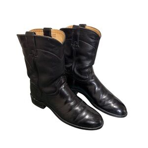 J Chisholm Boots Leather Cowboy 9 D Black Leather Western Riding USA Vintage